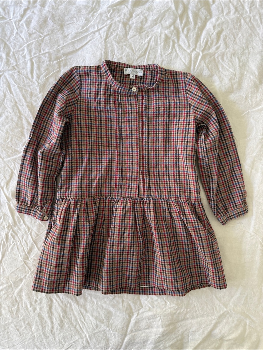 Plaid Long-Sleeve Drop-Waist Dress — Red Plaid